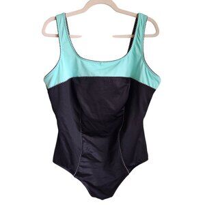 Miraclesuit Swimsuit 18 Black Green Women's One Piece Bathing Suit Colorblock
